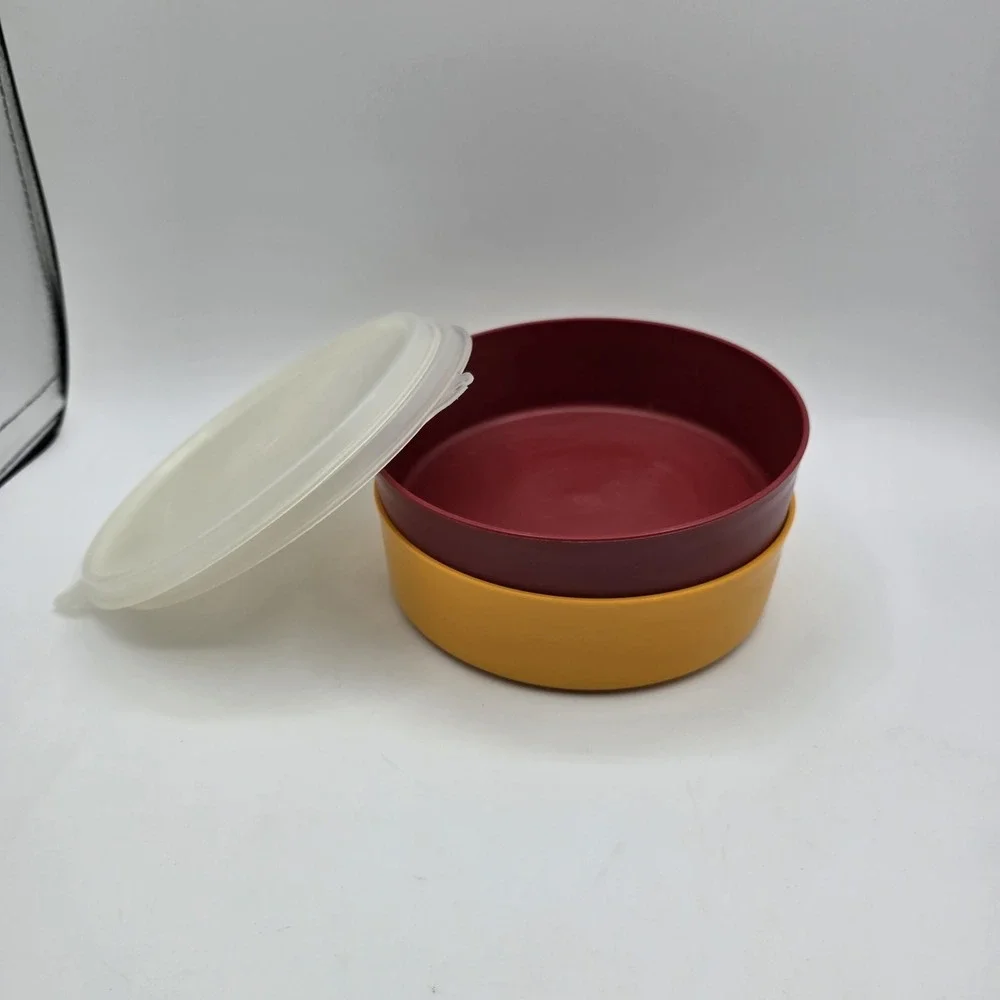 Vintage Tupperware #1405 Harvest Colors Wonder Cereal Bowl - Set Of 2 W Lids